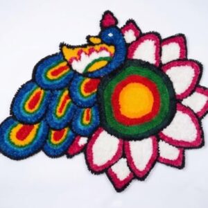 Encyq Woolen Rangoli Mat with Peacock Design, Multicolour, 70x55 cm, Handmade, Lightweight, Foldable, for Festival Decoration  Amazon.in: Home & Kitchen