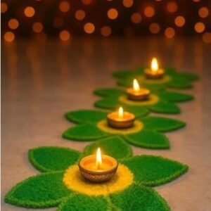 Flower Shaped Rangoli | Traditional Indian Design | Festive Diwali Floor & Entrance Decoration | Decorative Home Decor (Green, Pack of 1)