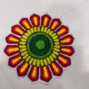 Woolen Handmade Peacock Flower Rangoli Floor Mat, Multicolor, Traditional Indian Home Decor, 1.5 x 1.5 Feet (Design-2)