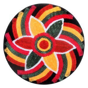 Kalakruti Round Decorative Rangoli Floor Mat, Traditional Design, Red, Yellow and Green, Washable Online at Low Prices in