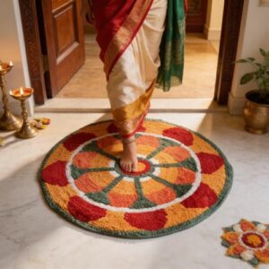 Buy SIGNET DECOR Round Festive Door Mat for Home Entrance | Rangoli Style Floor Mat for Pooja Room | 3-Layer Anti-Skid TRP Backing | Super Soft, Water Absorbent | Traditional Indian Decor | 60 x 60 cm Online at Low Prices in India - Amazon.in