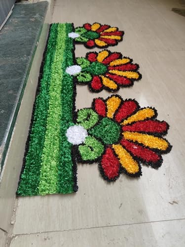 Buy Handmade Woolen Fur Rangoli Mat, 3 Ft x 1.2 Ft, Canvas Back, Foldable, Reusable, for Festivals Online at Low Prices in India - Amazon.in - Image 2