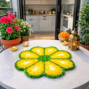Buy Gampy Verse 10 Inch Handmade Flower Rangoli Mat Washable Rexin Base Fur Woolen Design Decorative Diya Placemat for Pooja Festive Home Decor Reusable Colorful Rangoli Mats Yellow Online at Low Prices in India - Amazon.in