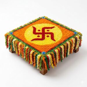 Buy JKS CREATION Fur Woolen Decorative Foldable Chaurang, Chowki Aasan Rangoli Mat | Swastik Desigin | Decorative Rangoli Mat for Pooja Room, Temple & Festival Floor Decoration (18Inch*18Inch) Online at Low Prices in India - Amazon.in