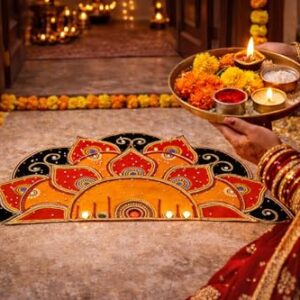 Rangoli for Diwali Decoration, Multicolor Rangoli Patch, Artificial Rangoli for Pooja Decoration Items, Rangoli for Festival Home & Door Décor (30x16)