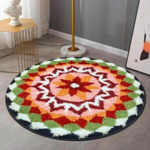 GAVI Home Decor Colourful Rangoli Round Rug Microfibre Anti Skid Rugs Carpet for Living Room Bedroom Bathroom Rug Non Slip Door mat Anti Slip Mat for Kitchen (Multi-Colour with Red)  Amazon.in: Home & Kitchen